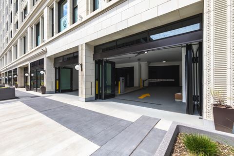 The May garage entrance to the office and residential apartment building