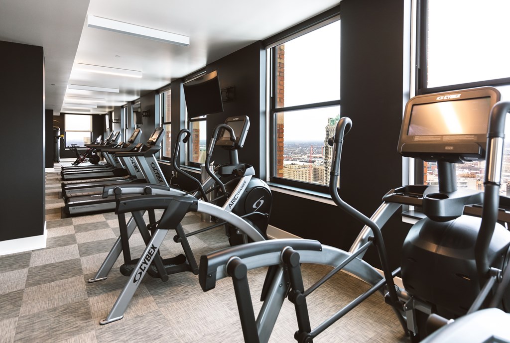 The Stott fitness center with treadmills and elliptical machines.