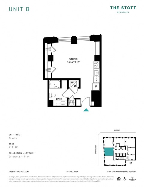 B Floor Plan at The Stott, Detroit, Michigan