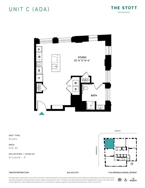 C ADA Floor Plan at The Stott, Detroit