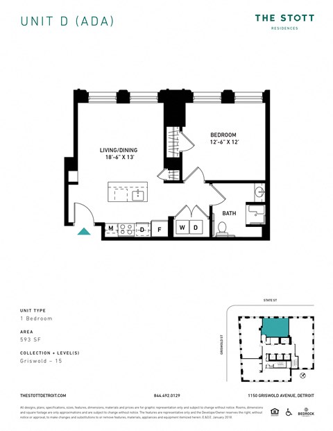 D ADA Floor Plan at The Stott, Michigan, 48226