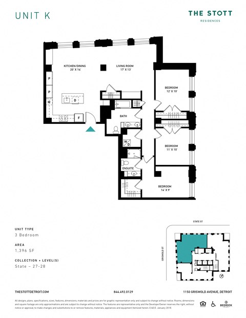 K Floor Plan at The Stott, Michigan, 48226