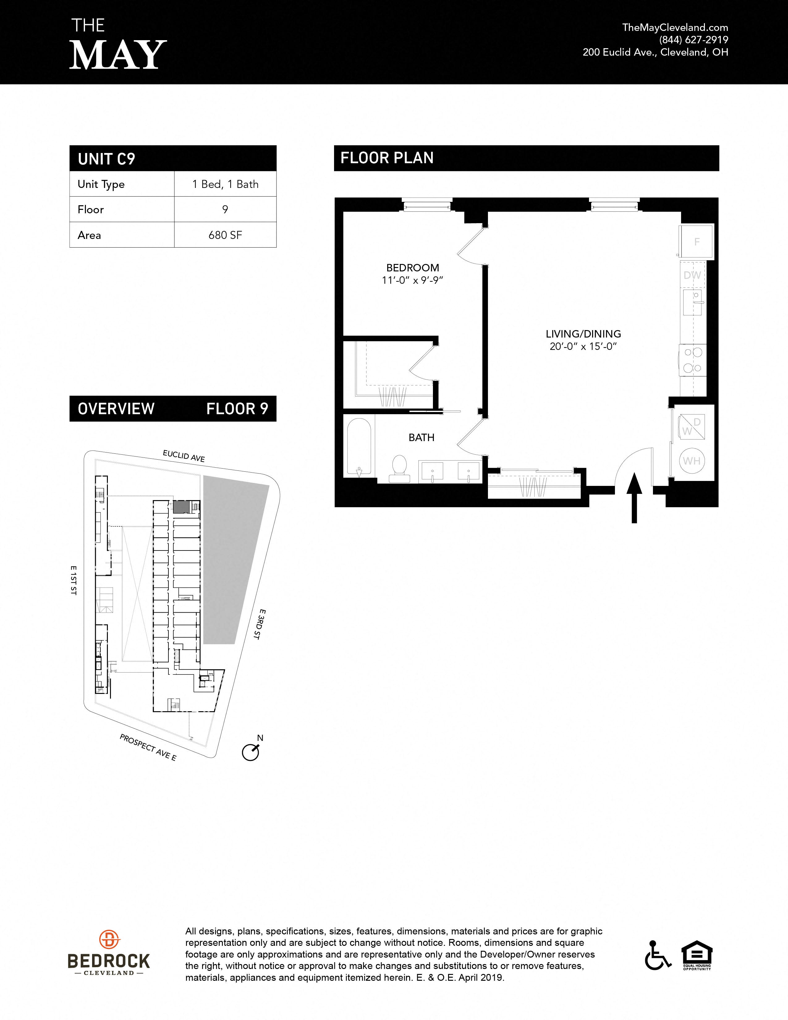 1 Bedroom 1 Bathroom C Floor plan at The May, Ohio