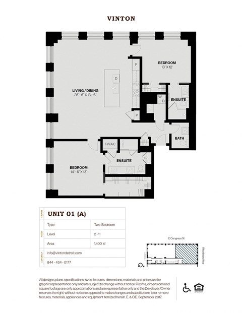 Unit1 Floor Plan at Vinton, Detroit