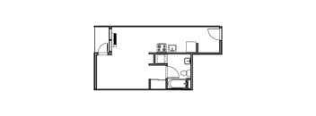 A black and white drawing of a floor plan of a room.