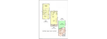 a floor plan of a house with two bedrooms and a living room