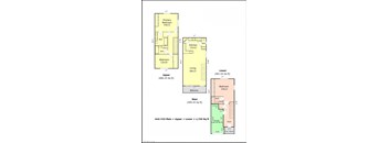 a floor plan of a house with two bedrooms and a living room