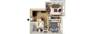 an image of a 3d floor plan of a studio apartment
