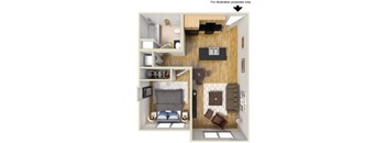 a rendering of a living room with a bedroom