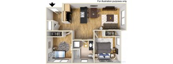a 3d floor plan of a living room with a bedroom