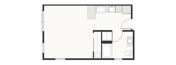 A black and white floor plan of a small apartment.