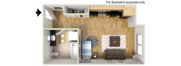 a rendering of a living room with a fireplace