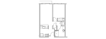a floor plan of a small house with a bedroom and a living room