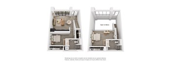 Incredible open loft-style two bedroom, two bath home, floor to ceiling windows, perfect space for living and working townhome 895 - 1,000 sq. ft. at The Weidler in Portland, OR 97209