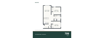 A floor plan for a Monroe apartment with two bedrooms and one bath.