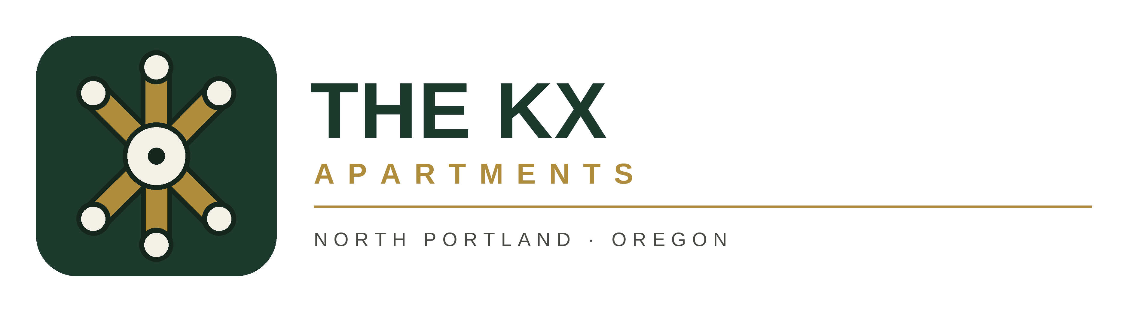 The KX Apartments logo with a green and white design.