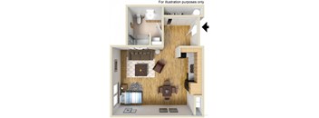 a rendering of a furnished living room with a wood floor