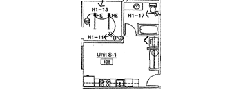 the schematic diagram of a floor plan of a house