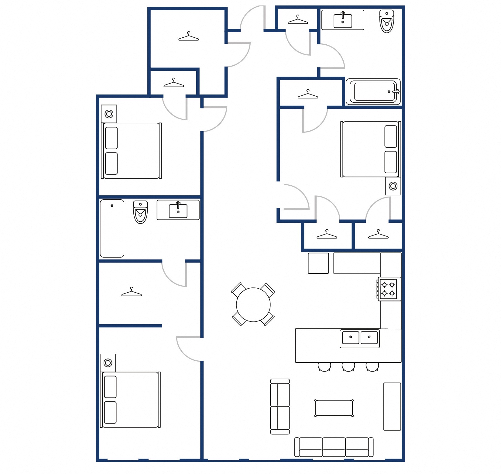 Apartments: 203, 303, 403, 503