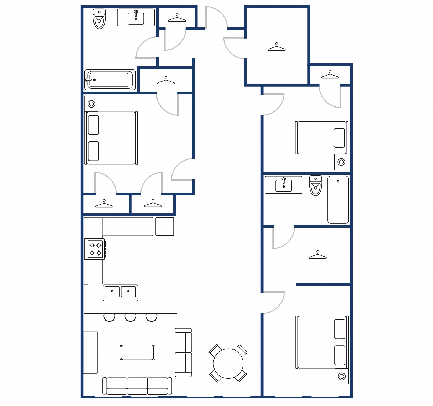 Apartments: 205, 305, 405, 505