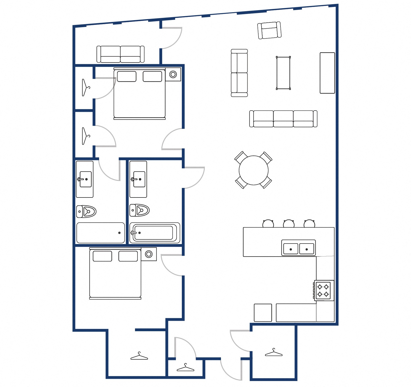 Apartments: 206, 306, 406, 506