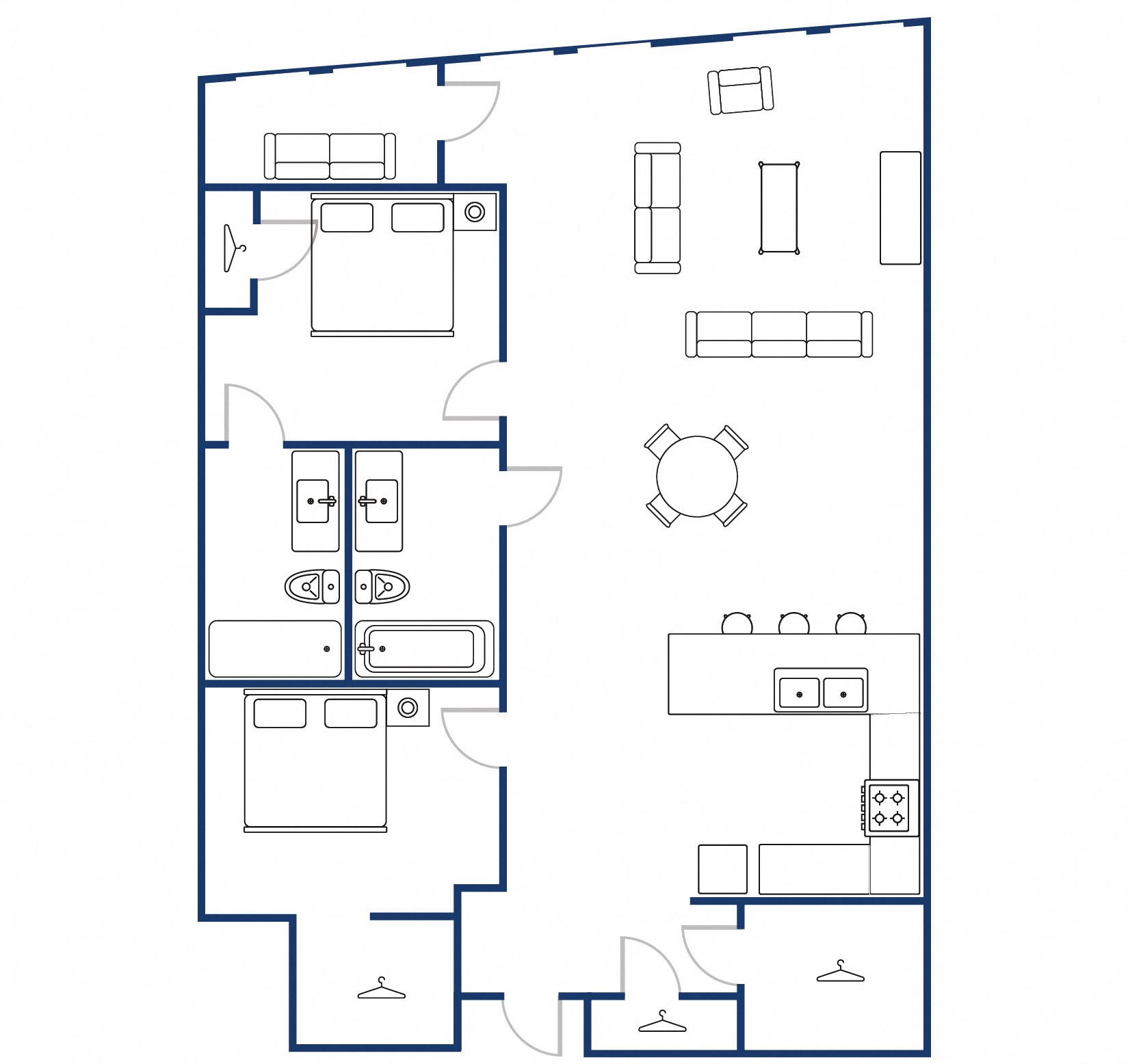 Apartments: 204, 304, 404, 504