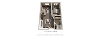 a stylized floor plan of a 1abin medium 500 sqft
