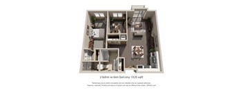 a stylized 3d floor plan of a 2100 sqft