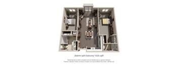 a stylized 3d floor plan of a 2100 sq ft