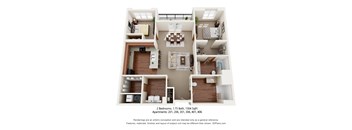 2 bedroom, 1.75 bath apartment with balcony.