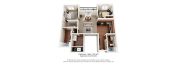 2-bedroom, 2 bathroom apartment with balcony.