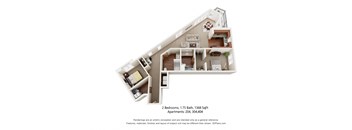 2-bedroom, 1.75 bath apartment.