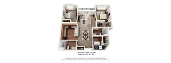 2-bedroom, 2 bathroom apartment with balcony.