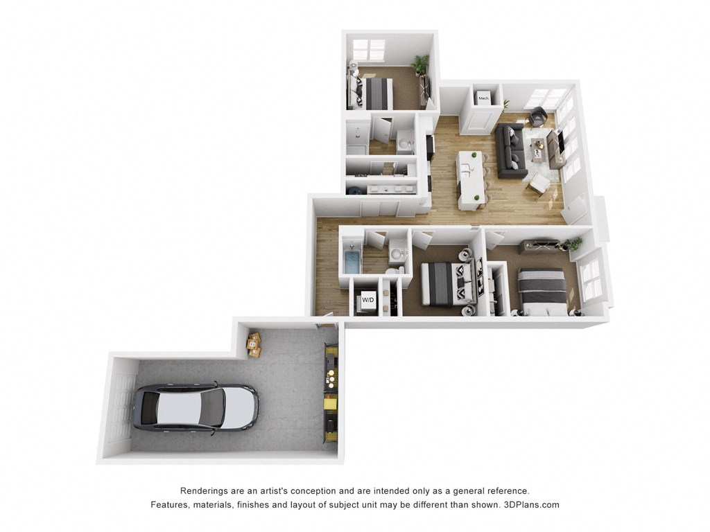 3 Bedroom Floor Plan at The Daniels at Northern Gateway Apartments, Saukville Wisconsin