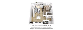 One Bedroom 1 bath Upper Balcony Floor Plan at The Daniels at Northern Gateway Apartments, Saukville