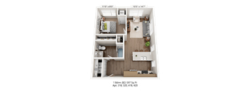 A floor plan of a one bedroom apartment with dimensions and address provided.