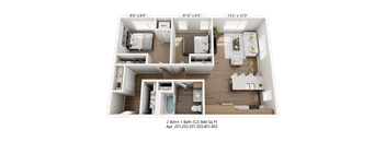 A 2 Bedroom 1 Bathroom apartment is 844 square feet and available for rent.