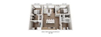 A 2 Bedroom 2 Bath Handicap apartment floor plan.