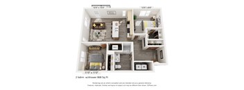 A 2 bedroom apartment with a 868 square foot area.