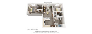A 2 bedroom 1 bath apartment is 825 square feet.