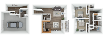 a 3d rendering of a floor plan with a bedroom and a living room
