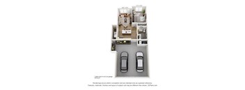 A 3D floor plan of a 1 bedroom apartment with a garage for a 1999 Audi A4.