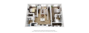 A 3D floor plan of a house with labeled rooms.