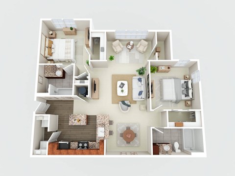 a 3d drawing of a floor plan of a house