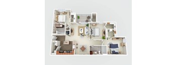 3d floor plan of a 1 bedroom 840 sq ft house
