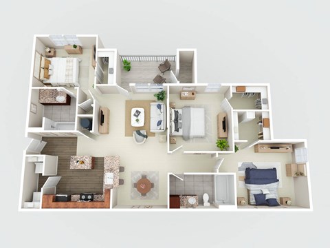 3d floor plan of a 1 bedroom 840 sq ft house