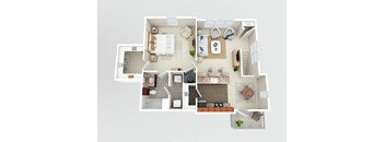 a bedroom floor plan with a bathroom and a living room