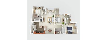 a 3d floor plan of a house with bedrooms and a living room