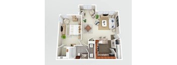 a bedroom floor plan with a bathroom and a living room