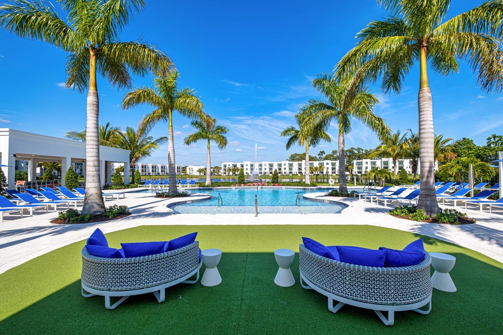 Poolside Relaxing Area at Altis Blue Lake, Lake Worth, FL